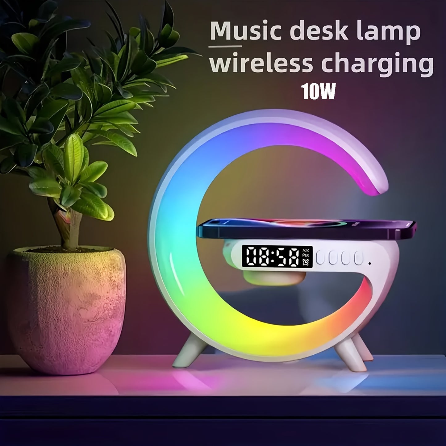 Smart Alarm Clock with Wireless Charging, Wireless Speaker & Ambient Table Lamp - White Noise Sleep Aid with USB Port