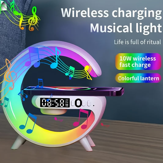 Smart Alarm Clock with Wireless Charging, Wireless Speaker & Ambient Table Lamp - White Noise Sleep Aid with USB Port