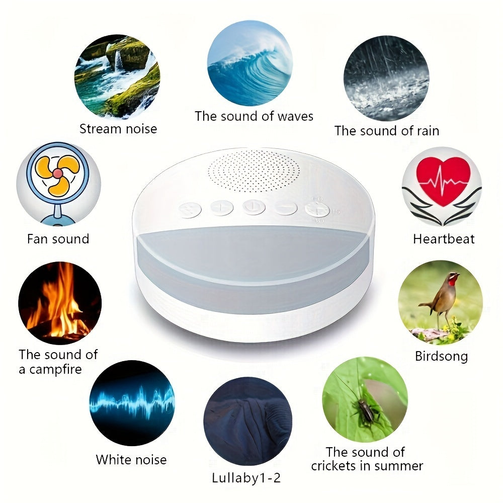 Portable White Noise Sleep Aid Machine with 9 Soothing Sounds, Memory Function & USB Charging - Ideal for All Ages