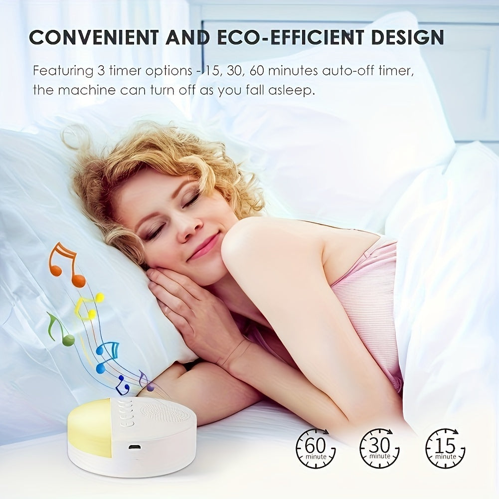 Portable White Noise Sleep Aid Machine with 9 Soothing Sounds, Memory Function & USB Charging - Ideal for All Ages