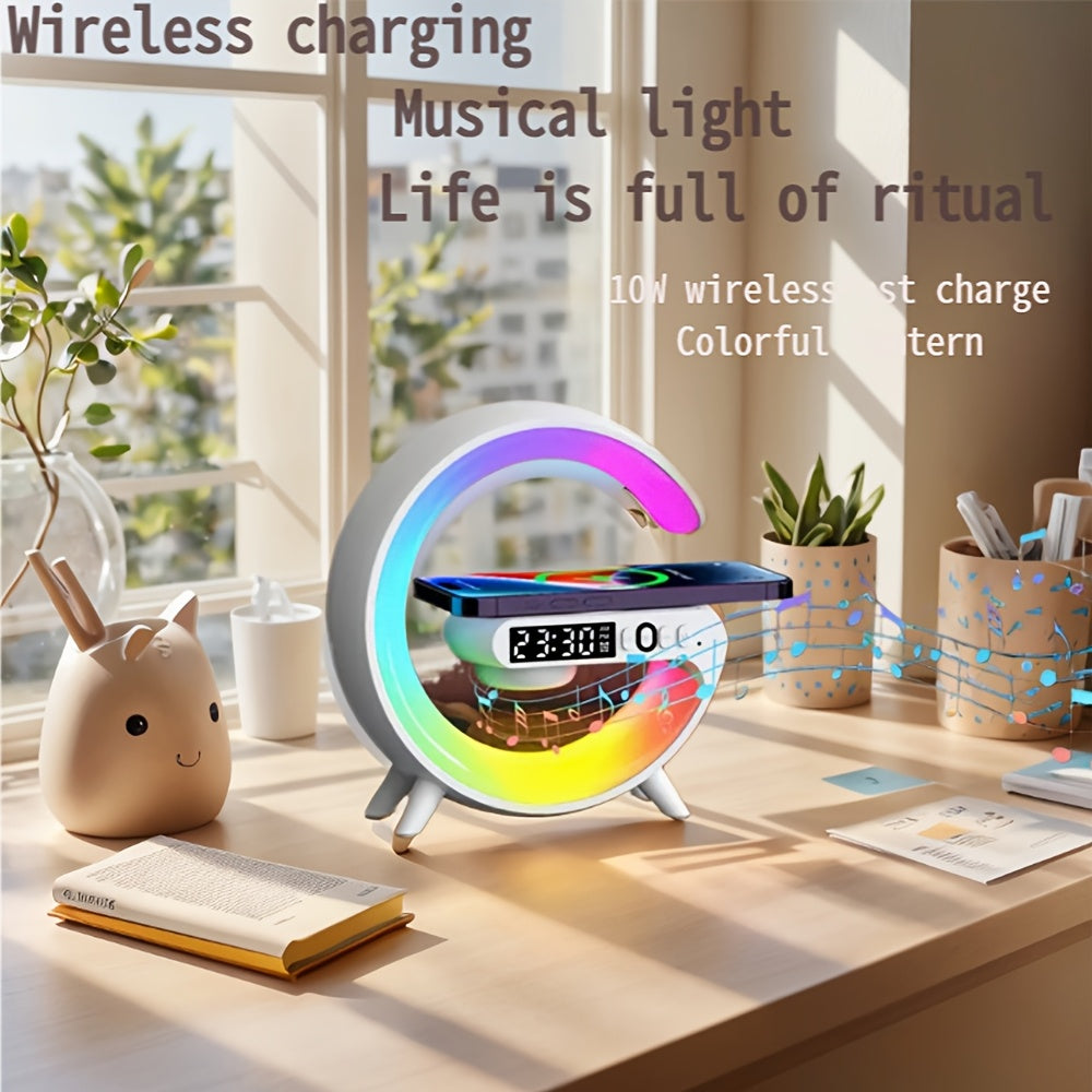 Smart Alarm Clock with Wireless Charging, Wireless Speaker & Ambient Table Lamp - White Noise Sleep Aid with USB Port