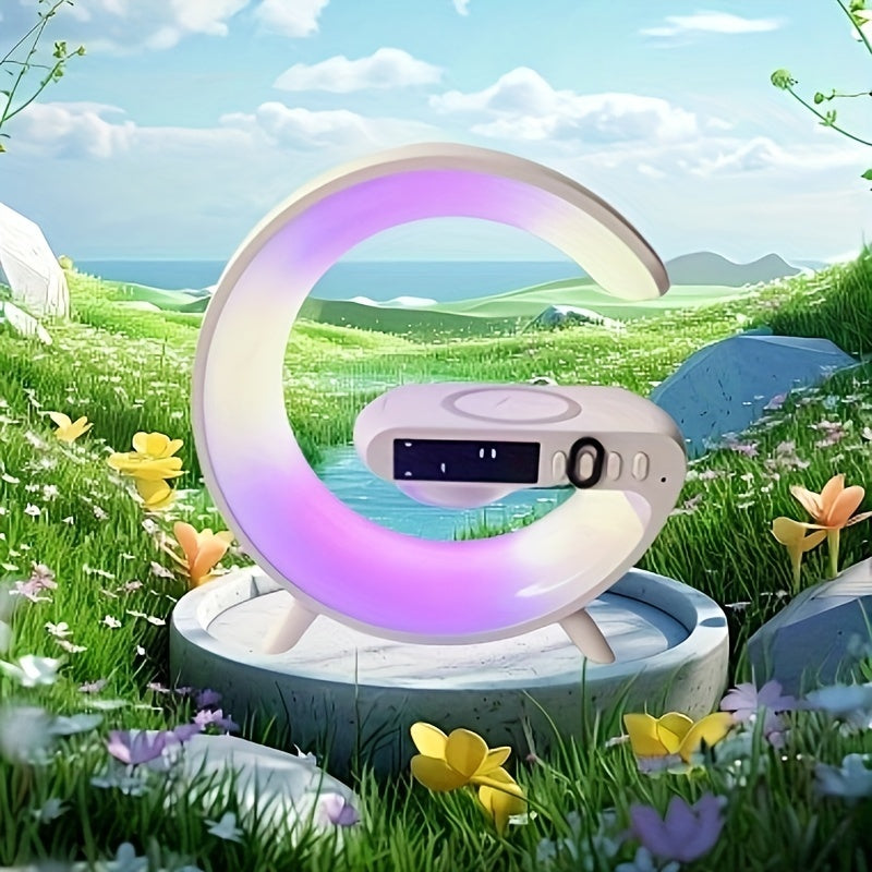 Smart Alarm Clock with Wireless Charging, Wireless Speaker & Ambient Table Lamp - White Noise Sleep Aid with USB Port